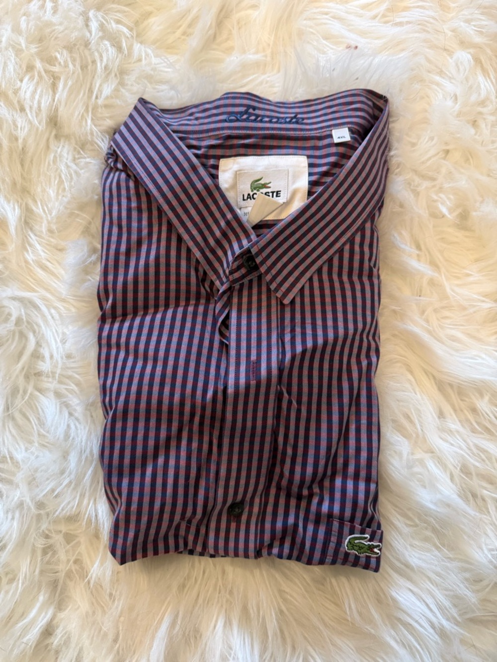 Lacoste Mens Blue and Red Checked Button-Down Shirt